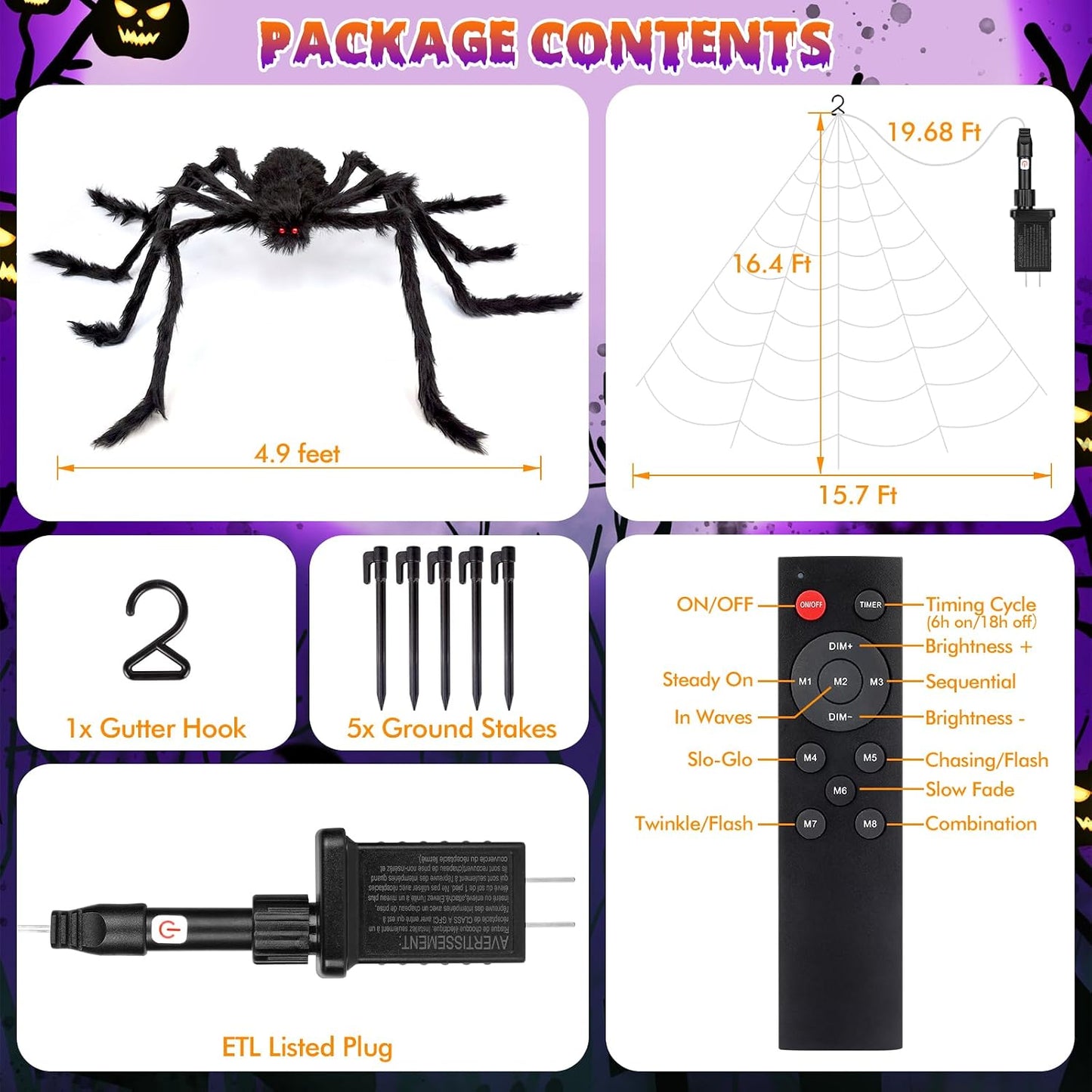 Illuminated Halloween Spider Web Lights