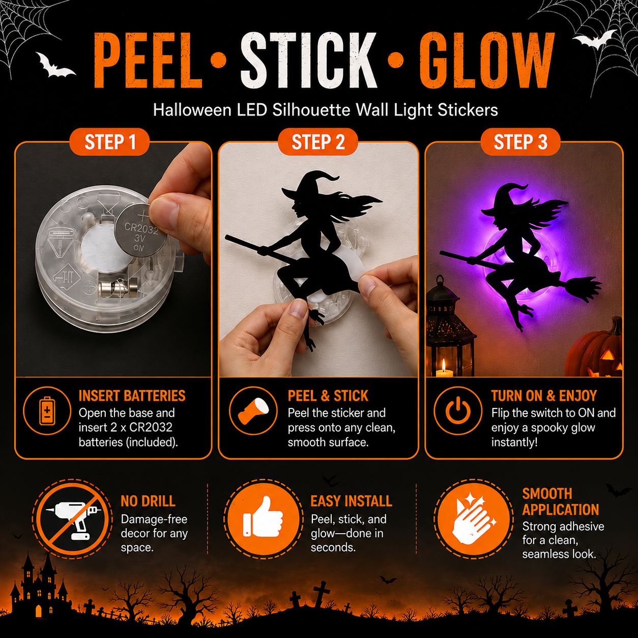 LED Silhouette Wall Light Stickers
